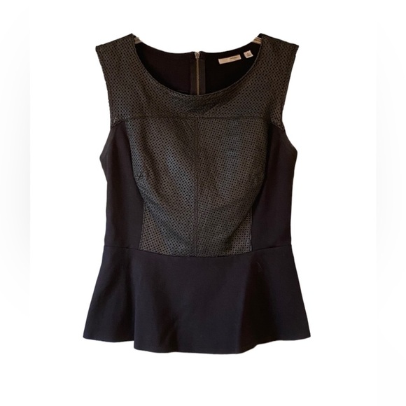 Halogen Leather Peplum Blouse Black Sz Small - Picture 1 of 8